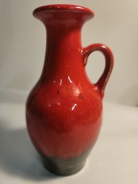 Vintage JASBA Keramik Red Fat Lava Vase Glazed West German Pottery 15cm Handle